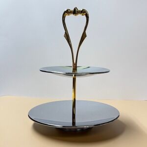 Kromex 2 Tier Serving Tray Silver Chrome Mid Century Modern MCM Snack Dessert